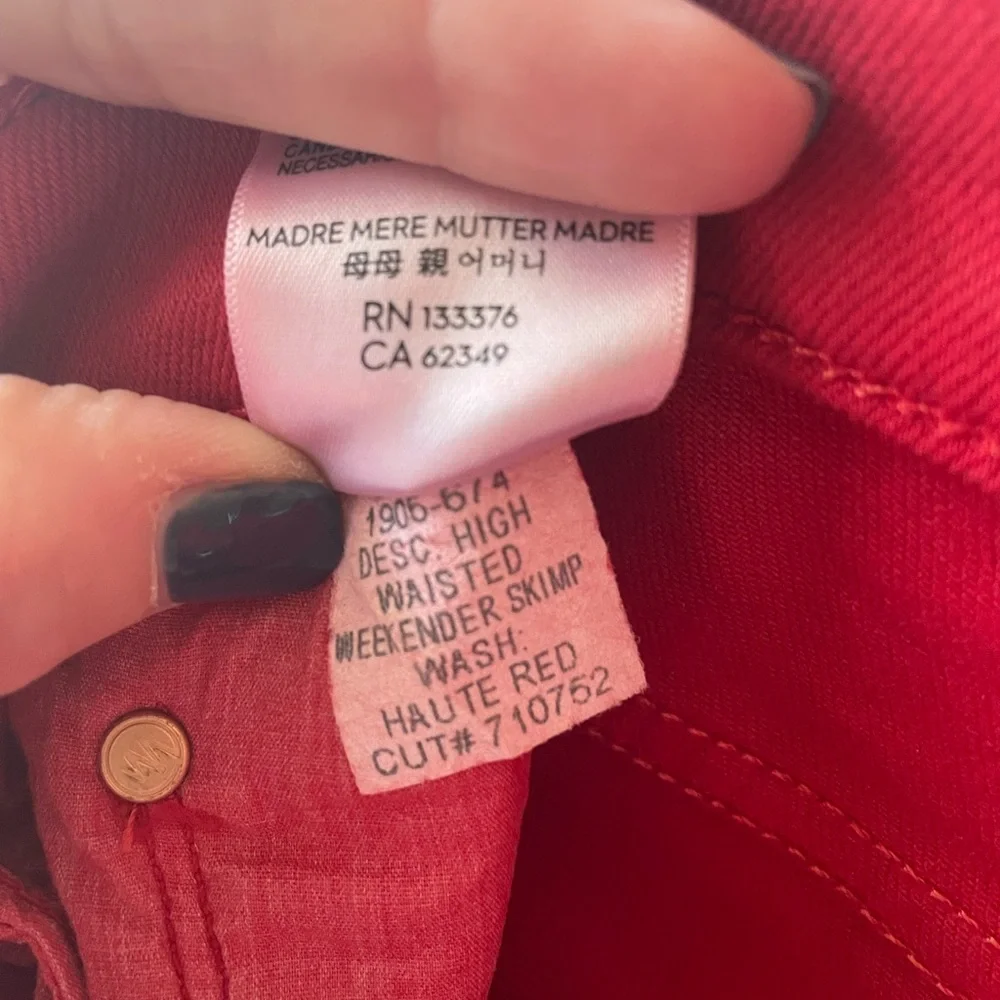 MOTHER Bold Red Denim High Waisted Weekender Skimp Jeans Sz28 - Picture 4 of 12